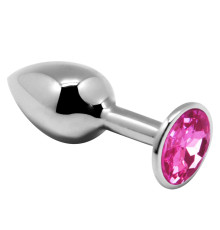Серебристая анальная втулка с розовым кристаллом Mini Metal Butt L - 9 см.