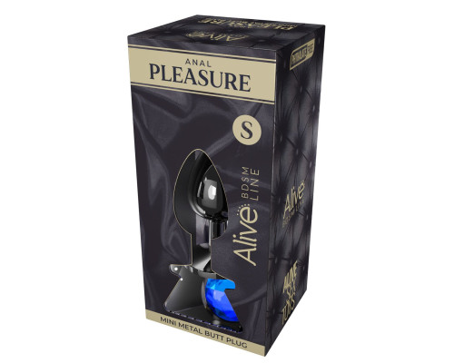 Серебристая анальная втулка с синим кристаллом Mini Metal Butt Plug Size S - 7 см.