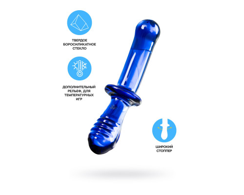 Синий двусторонний стеклянный фаллоимитатор Double Crystal - 19,5 см.