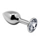 Серебристая анальная втулка с прозрачным кристаллом Mini Metal Butt Plug Size L - 9 см.