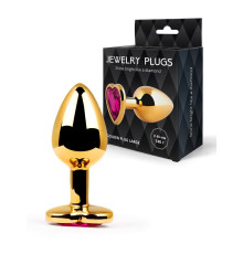 Золотистая анальная пробка с малиновым кристаллом - 9 см.