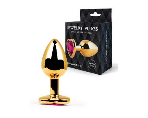 Золотистая анальная пробка с малиновым кристаллом - 9 см.