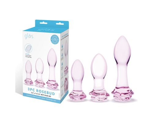 Набор из 3 стеклянных анальных пробок Rosebud Butt Plug Set