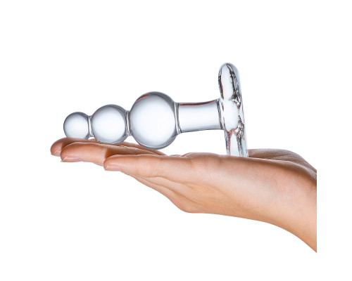 Прозрачная анальная пробка-елочка с 3 шариками Butt Plug with Tapere Base - 11 см.