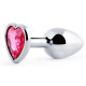 Серебристая анальная пробка с розовым кристаллом-сердечком - 7 см.