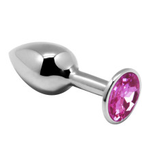 Серебристая анальная втулка с розовым кристаллом Mini Metal Butt Plug Size S - 7 см.
