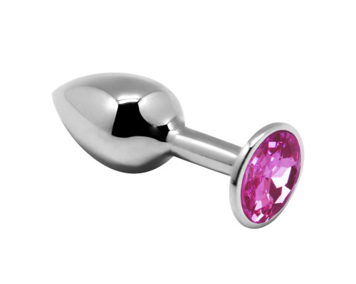 Серебристая анальная втулка с розовым кристаллом Mini Metal Butt Plug Size S - 7 см.