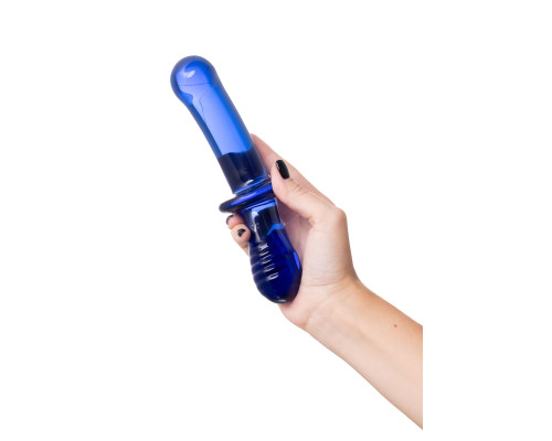 Синий двусторонний стеклянный фаллоимитатор Double Crystal - 19,5 см.