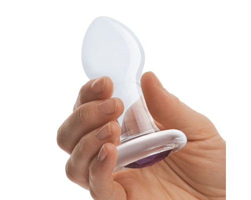 Стеклянная анальная пробка с фиолетовым стразом - 9 см.