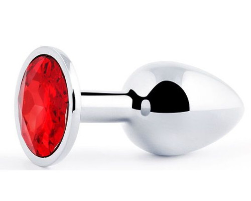Серебристая анальная пробка с красным стразом - 7,2 см.