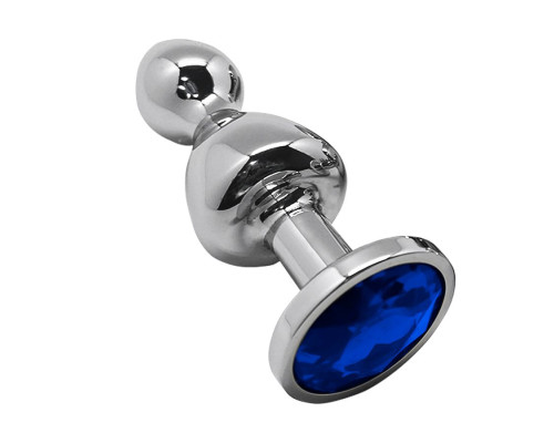 Серебристая анальная втулка Wooomy Lollypop Size S с синим кристаллом