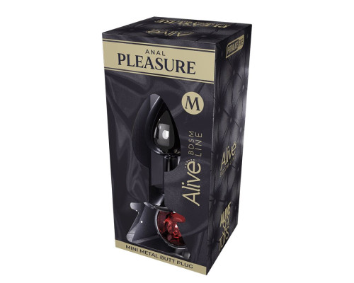 Серебристая анальная втулка Mini Metal Butt Plug Size M с красным кристаллом