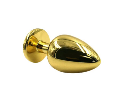 Золотистая алюминиевая анальная пробка с светло-розовым кристаллом - 6 см.