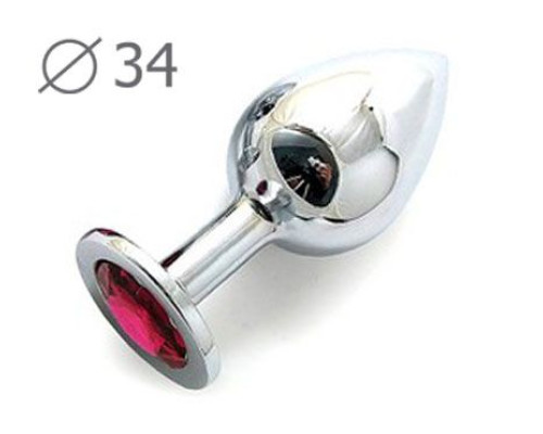 Коническая серебристая анальная втулка с малиновым кристаллом - 8,2 см.