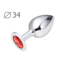 Коническая серебристая анальная втулка с красным кристаллом - 8,2 см.