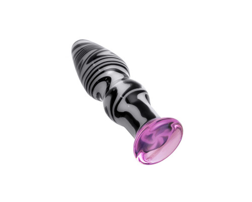 Белая анальная пробка из стекла с чёрными полосами - 12,5 см.