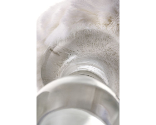 Стеклянная анальная втулка с белым хвостиком - 14 см.