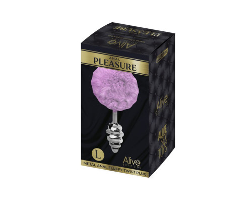 Серебристая анальная пробка с сиреневым мехом Metal Anal Fluffly Twist Plug L