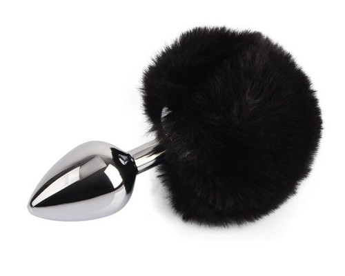 Серебристая анальная втулка с заячьим хвостиком Frolics Fur Tail Butt Plug