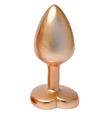 Золотистая анальная пробка с прозрачным кристаллом-сердцем Pearl Gold Plug Small