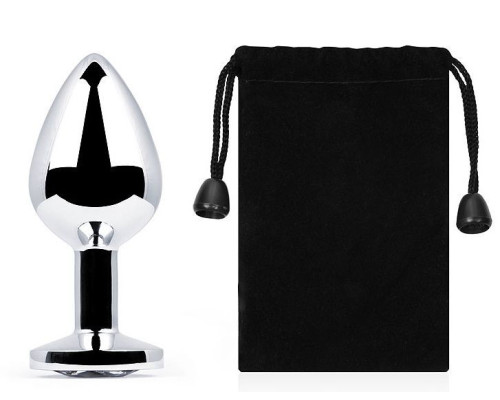 Серебристая анальная пробка с прозрачным стразом - 7,2 см.