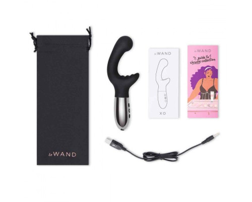 Черный вибромассажер с двумя моторами Le Wand XO - 19 см.