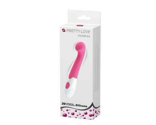 Розовый вибратор Charles с загнутой головкой - 17 см.