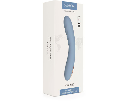 Голубой изогнутый вибромассажер Ava Neo с функцией пенетрации - 19,6 см.