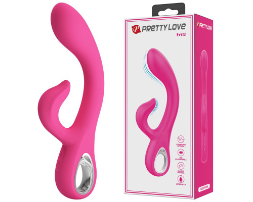 Розовый вибратор-кролик Fritz с изогнутым стволом - 19,8 см.