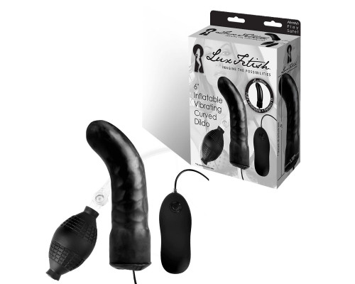Чёрный изогнутый фаллос с вибрацией и расширением - 16 см.
