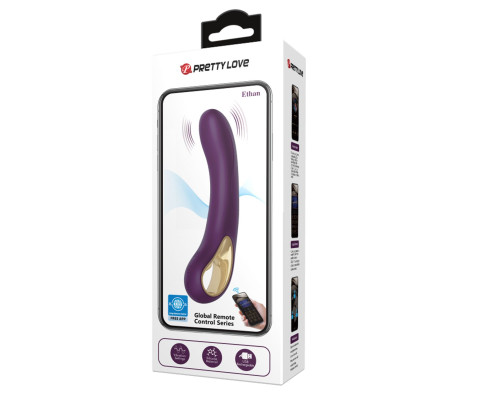 Сливовый вибратор Ethan с управлением через приложение - 20 см.