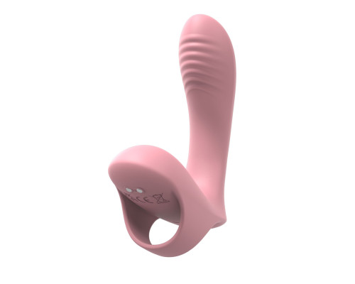 Нежно-розовый вибромассажер с петелькой на палец
