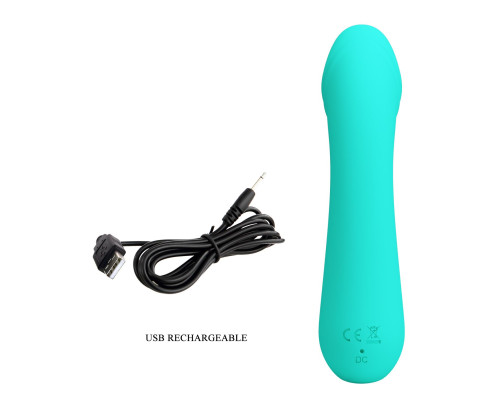 Бирюзовый силиконовый вибратор Cetus для G-точки - 15 см.