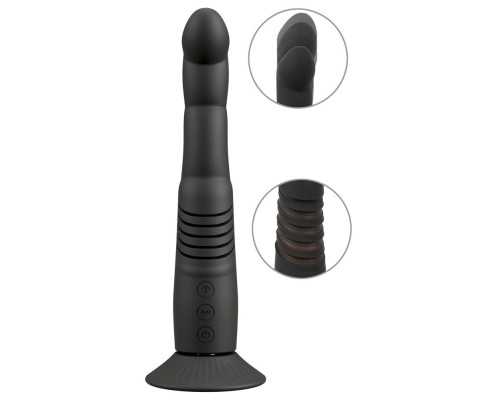 Черный вибратор с поступательными движениями G and P-Spot Thrusting Vibrator - 23 см.