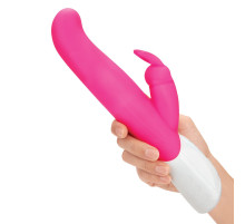 Розовый G-стимулятор с клиторальным отростком - 24 см.