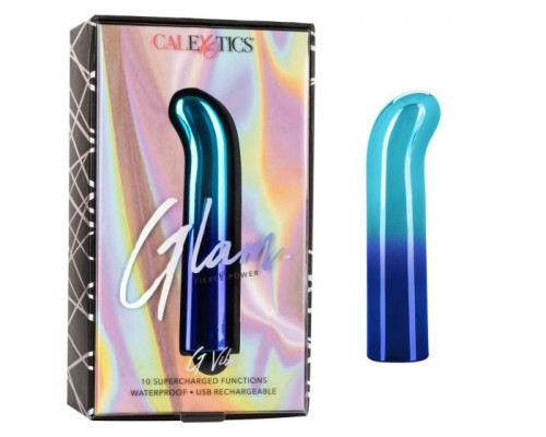 Голубой изогнутый мини-вибромассажер Glam G Vibe - 12 см.