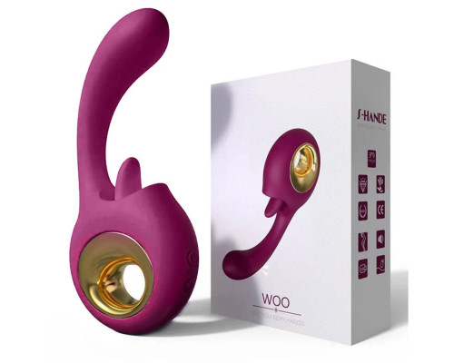 Фиолетовый вибромассажер Woo с язычком - 17,3 см.