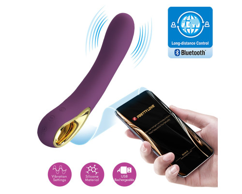 Сливовый вибратор Ethan с управлением через приложение - 20 см.