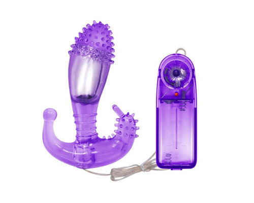 Фиолетовый вибростимулятор с шипами на головке - 14,3 см.