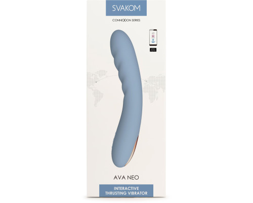 Голубой изогнутый вибромассажер Ava Neo с функцией пенетрации - 19,6 см.
