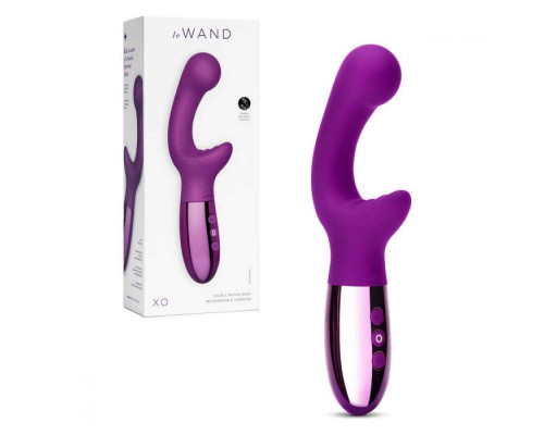 Фиолетовый вибромассажер с двумя моторами Le Wand XO - 19 см.