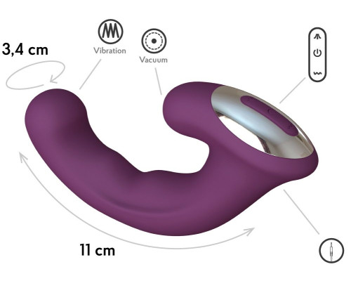 Фиолетовый вибратор Phoenix с вакуумной стимуляцией клитора - 18 см.