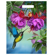 Пакет с принтом в виде колибри в цветах с вырубной ручкой (31х40 см)