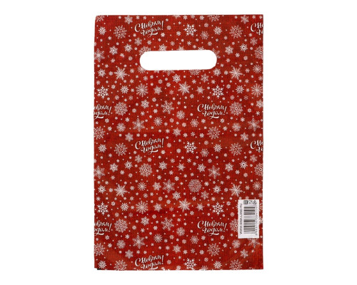 Красный подарочный новогодний пакет с вырубной ручкой (20х30 см)