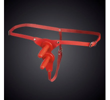 Красные кожаные универсальные трусики с двумя  штырьками для насадок