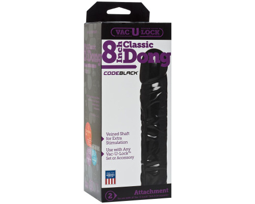 Насадка-фаллоимитатор Vac-U-Lock CodeBlack 8 Inch Classic Dong - 19,3 см.