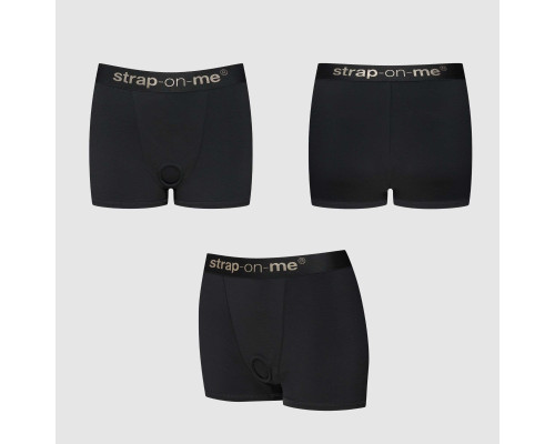 Черные трусики-боксеры для фиксации насадок Strap-on-me Harness Lingerie Allure - size L