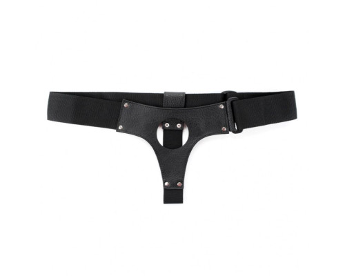 Чёрные кожаные трусики для больших насадок