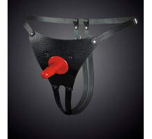 Чёрные кожаные универсальные трусики со штырьком для насадок