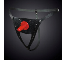 Черные кожаные универсальные трусики со штырьком для насадок и вырезом